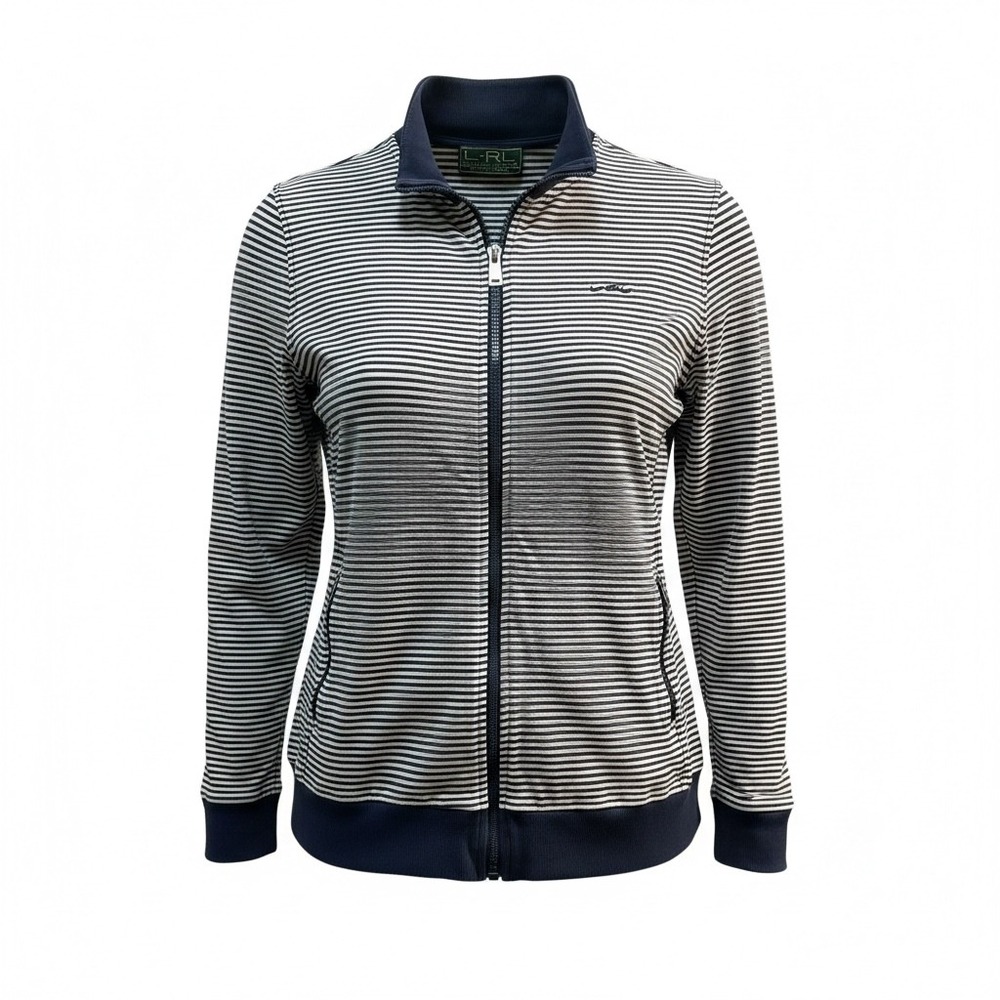 Lauren Ralph Lauren Active Navy White Striped Zip Up Track Jacket Plus Size 1X